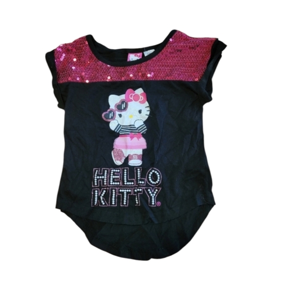 Hello Kitty Other - Hello Kitty Saurio Sequined Sparkle Glitter Black And Hot Pink Tee Size XS Girls